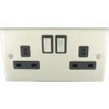 2G 13A Socket D.P. Satin  Chrome Black Ninserts 1 Per Pack