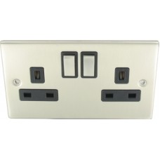 2G 13A Socket D.P. Satin  Chrome Black Ninserts 1 Per Pack