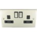 2G 13A Socket D.P. Satin  Chrome Black Ninserts 1 Per Pack