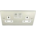 2G 13A Socket D.P. Satin Chrome White Inserts 1 Per Pack