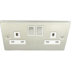 2G 13A Socket D.P. Satin Chrome White Inserts 1 Per Pack