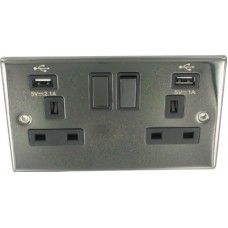 2G 13Amp Socket Usb Black Nickel Black Inserts 1 Per Pack