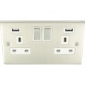2G 13Amp Socket Usb Satin Chrome White Inserts 1 Per Pack